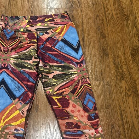 DonaJo Leggings Womens 2 Large Abstract Black Blue Pink Yellow Stretch Dona Jo - Picture 5 of 6